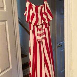 Red and white jumpsuit